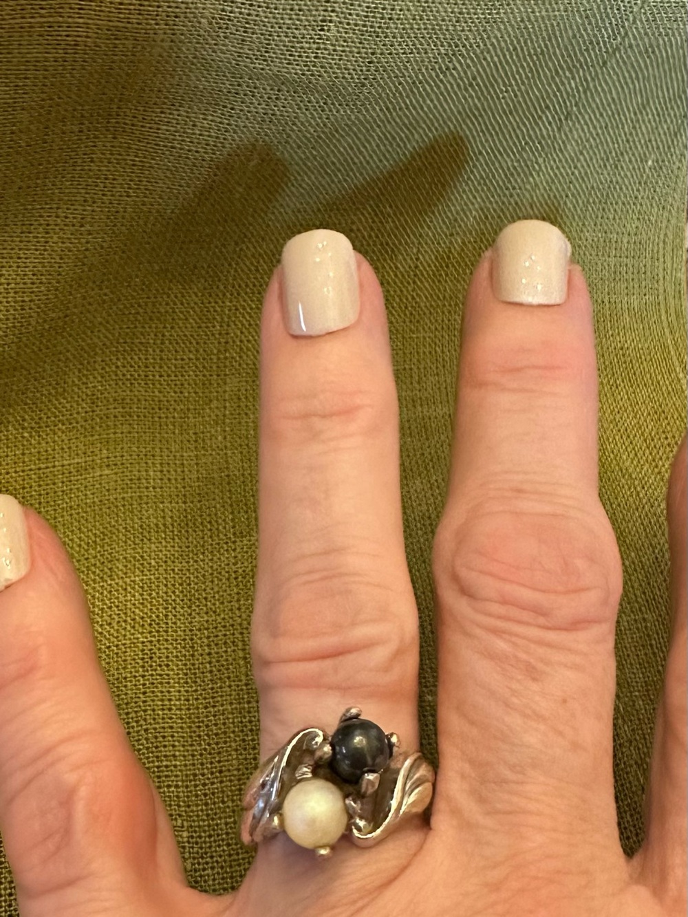 Vintage Sterling Silver Double Pearl Statement Ring